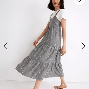 Madewell Embroidered Tiered Midi Dress in Gingham Check